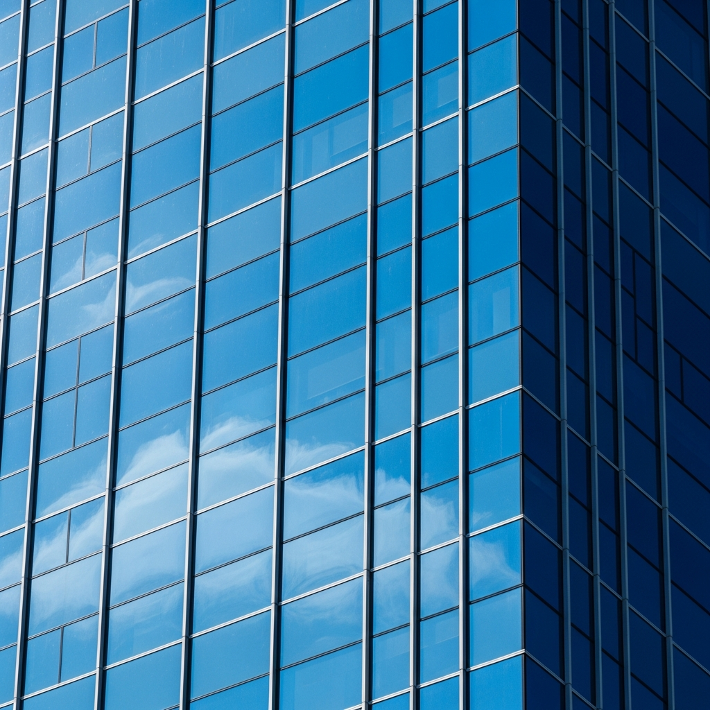 Close-up of a modern glass façade in Belgium