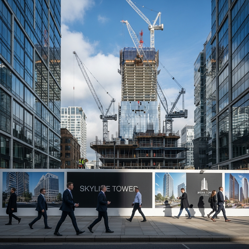 Modern high-rise buildings under construction in Brussels